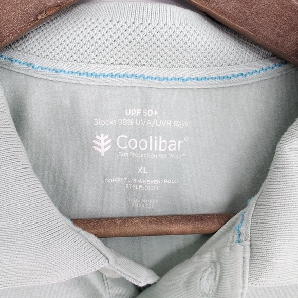 Coolibar Weekend Polo Shirt‎ Mens XL Light Green Long Sleeve UPF 50+ Outdoor - Picture 6 of 7